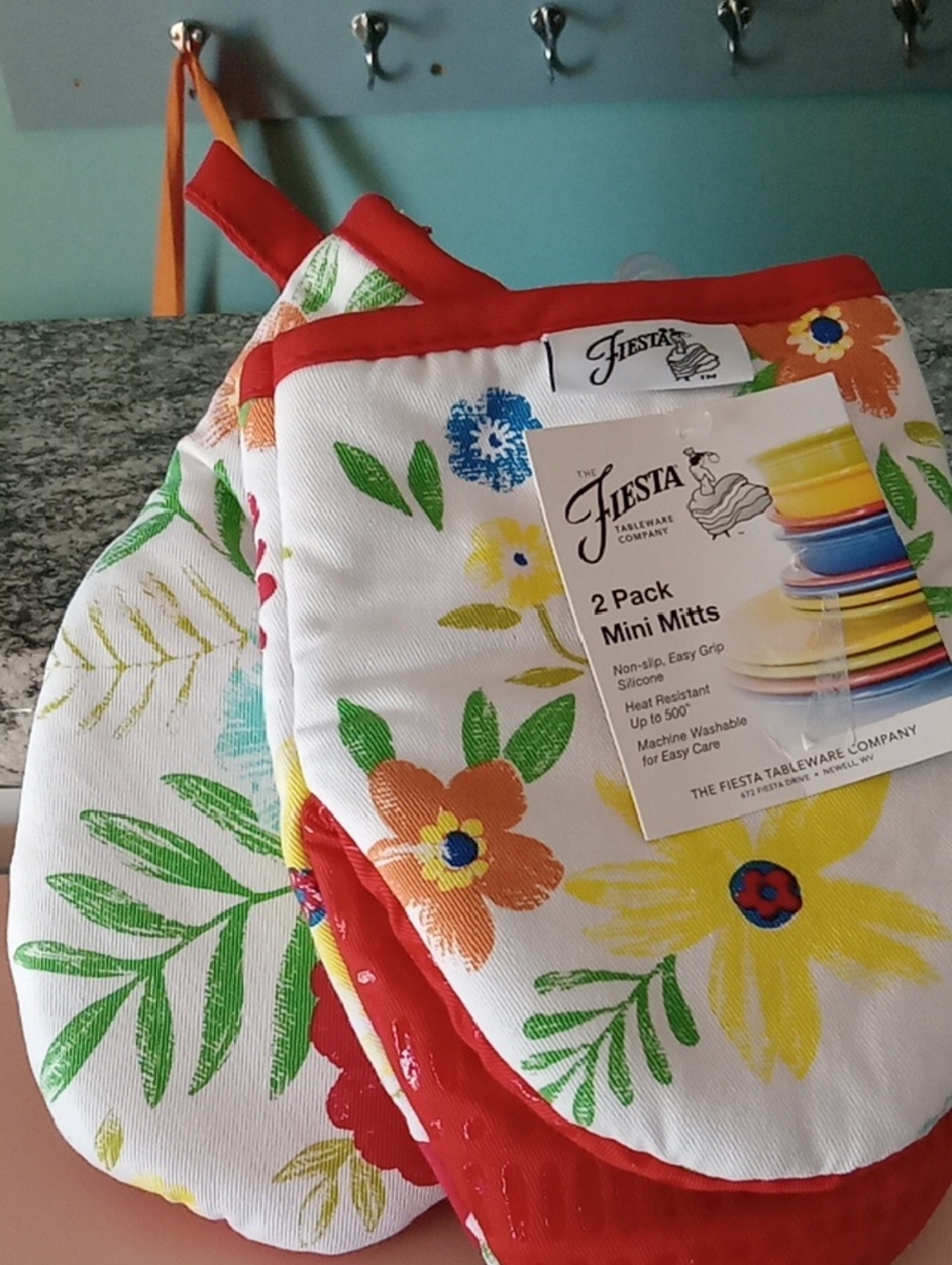 Fiesta Floral Mini Oven Mitts - Red Trim